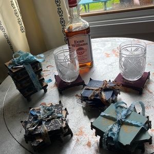 French country, boho elegance footed coasters
